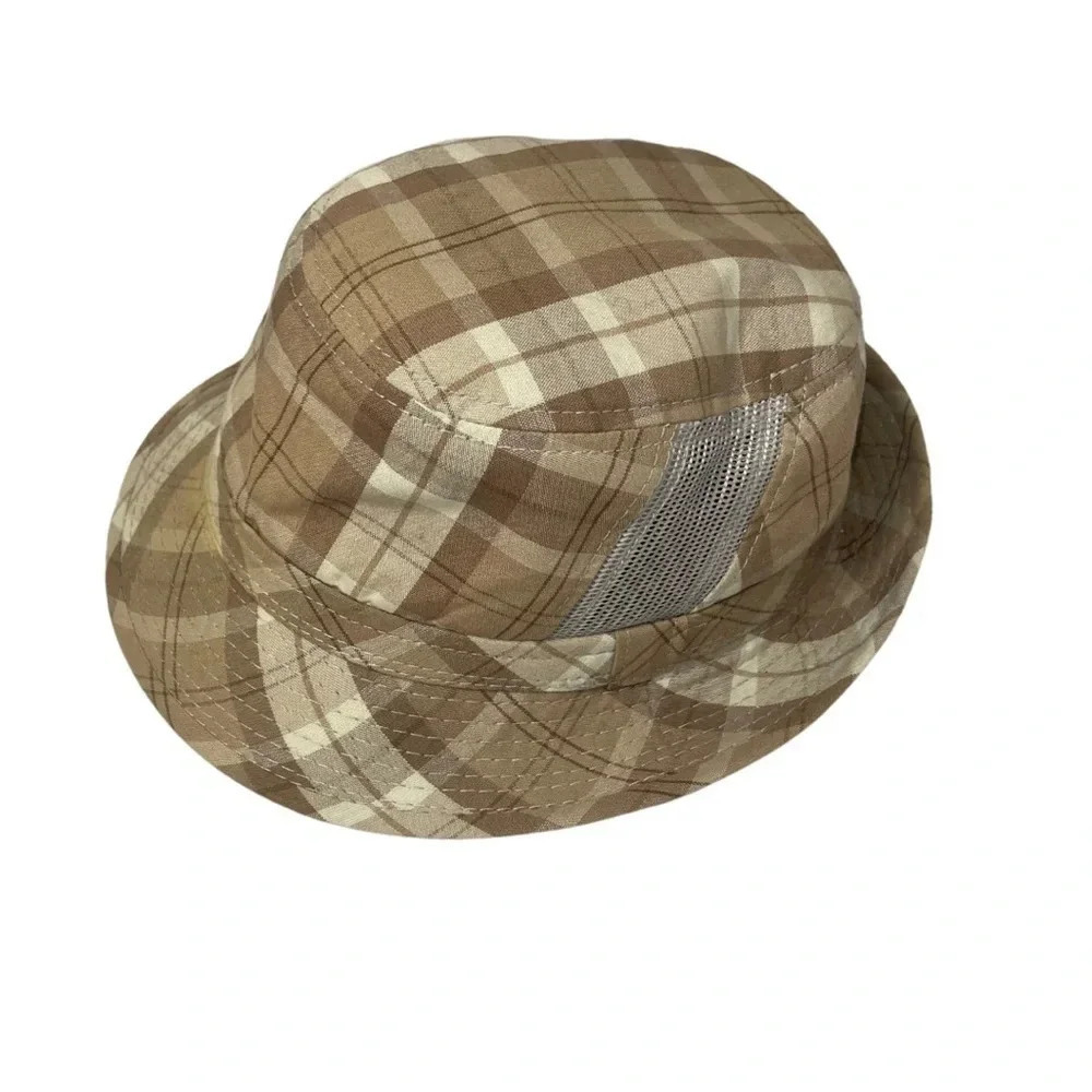 Broner Lightweight Plaid Vented Fedora Hat - Good Preowned Condition- Medium